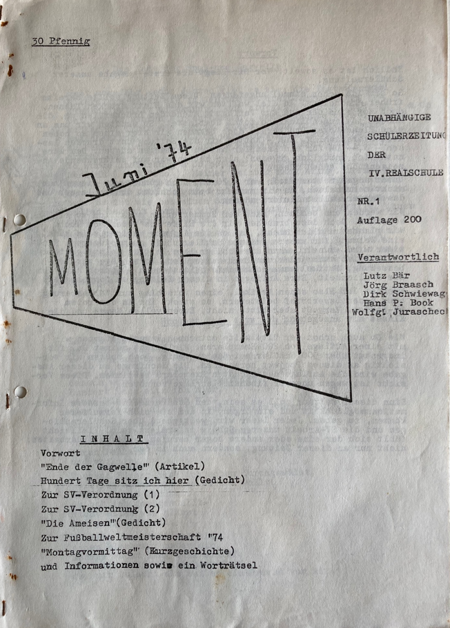 Moment, Schülerzeitung, 4. Realschule, 1974, Nr. 1