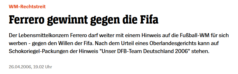 Spiegel-Meldung: Ferrero gewinnt gegen FIFA, 26.04.2006